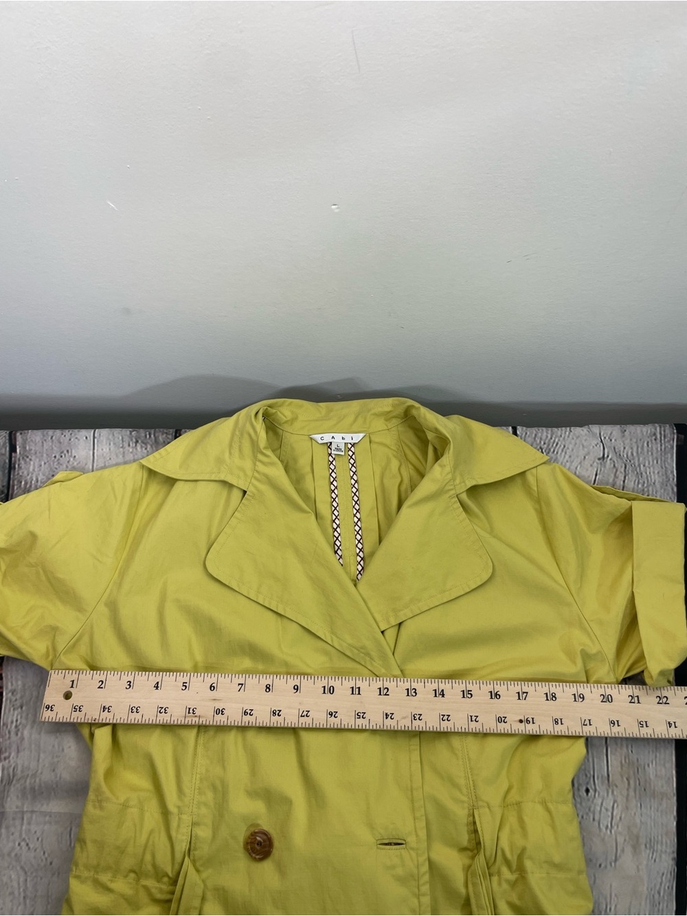 Cabi Loaquat Safari Trench Coat Dress Pockets Yellow Green Size Large Cotton - Picture 13 of 15